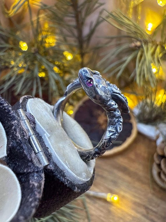 Rose Cut Diamond Ruby Snake Ring Gold Antique Vic… - image 6