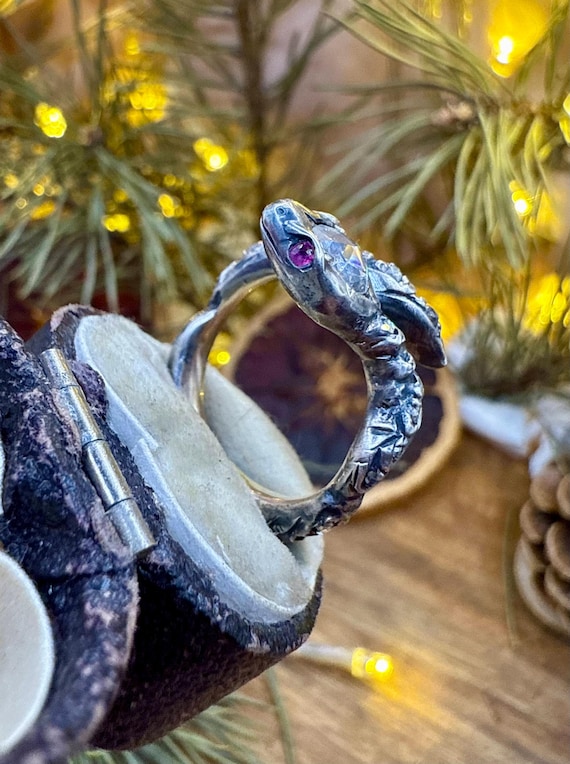 Rose Cut Diamond Ruby Snake Ring Gold Antique Vic… - image 5