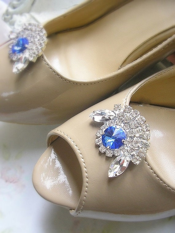 Items similar to Blue Crystal Shoe Clips, wedding bridal Shoe Clips