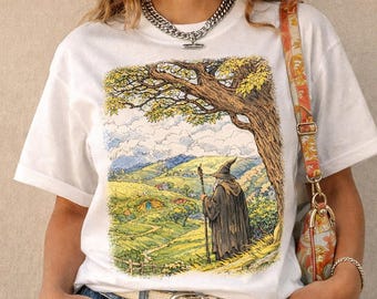 Vintage Gandalf Shirt, Retro Wizard Graphic Tee, Heavy Cotton Unisex T-Shirt, 90s Style Fantasy Movie Shirt, Classic Grey Wizard Apparel