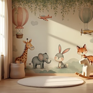 Carta da parati con volpe, coniglio e scoiattolo – Decorazione murale con creature del bosco – Murale con simpatici animali per la cameretta dei bambini – Carta da parati con amici della foresta per la cameretta dei bambini
