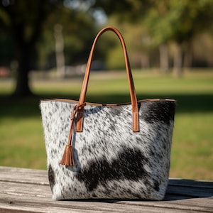 Rindsleder Tragetasche Leder Geldbörse | Lederhandtasche Western Tragetasche Muster | Handgefertigte Ledertasche | Geschenk für Sie Bild 4