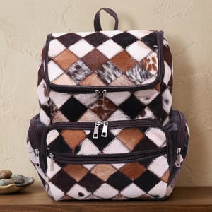 Cowhide Patchwork Backpack | Handmade Hair On Leather Rucksack | Bohemian Travel Bag | Unique Western Leather Backpack | Gift For Her