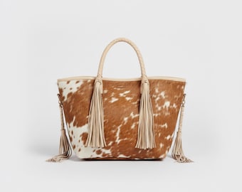 Handmade Cowhide Leather Tote Bag | Western Fringe Purse