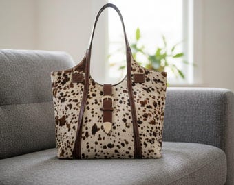 Einkaufstasche aus Rindsleder | Hair On Hide getupft Leder Geldbörse | Handtasche Damen | Italienische Ledertasche | Benutzerdefinierte Tasche | Geschenk für Sie
