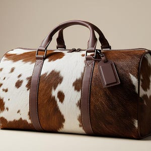 Luxury Cowhide Leather Travel Duffel Bag | Unisex Weekender Bag for Men & Women  Genuine Hair-on-Hide Cowhide Bag
