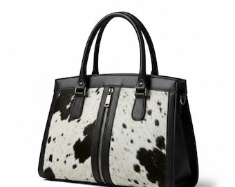 Einkaufstasche aus Rindsleder | Echtes Haar auf Fell Lederhandtasche | Frauen Crossbody Schultertasche | Geschenk für Sie | Italienische Ledertasche
