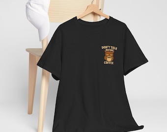 Funny Coffee Owl Tee, Unisex Heavy Cotton Tee, Gifts for Coffee Lovers, Quirky Animal Apparel, Birthday or Holiday Gift