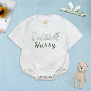 Personalized Golf Birthday Bubble Romper, Hole in One Baby Outfit, Golfing Cake Smash, Custom Golf Birthday Gift for Kids
