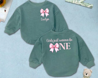 Girls Just Wanna Be One Bubble Romper, Pink Bow First Birthday Outfit for Girl, Retro 1st Birthday, Cute Pink Bow Birthday Baby Clothes