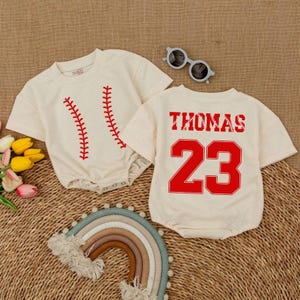 Custom Name and Number Game Day Baby Bodysuit, Personalized Baseball Baby Romper, Baseball Game Day Romper, Baseball Baby Shower Gift