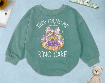 They Found Me In The King Cake Romper, Carnival Season Baby Outfit, Fleur De Lis Bodysuit, Pregnancy Reveal, Unisex Baby Clothes