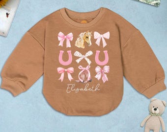 Horse Girl Coquette Baby Bodysuit, Personalized Horse Baby Romper, pink Bow Baby Outfit, Pony Lover Gift
