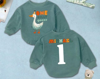 Custom Silly Goose Bubble Romper: First Birthday Outfit, Blue Goose Theme