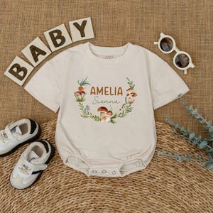 Custom Name Woodland Bodysuit,Personalized Mushroom Baby Romper, Forest Baby Outfit, Nature Baby Clothes, Cute Baby Gift
