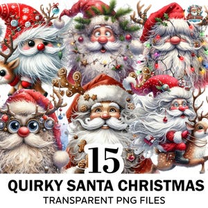 15+ Watercolor Quirky Santa Claus Clipart, Quirky Christmas Santa Png Bundle, Funny Christmas Png, High Quality Clipart, Commercial Use