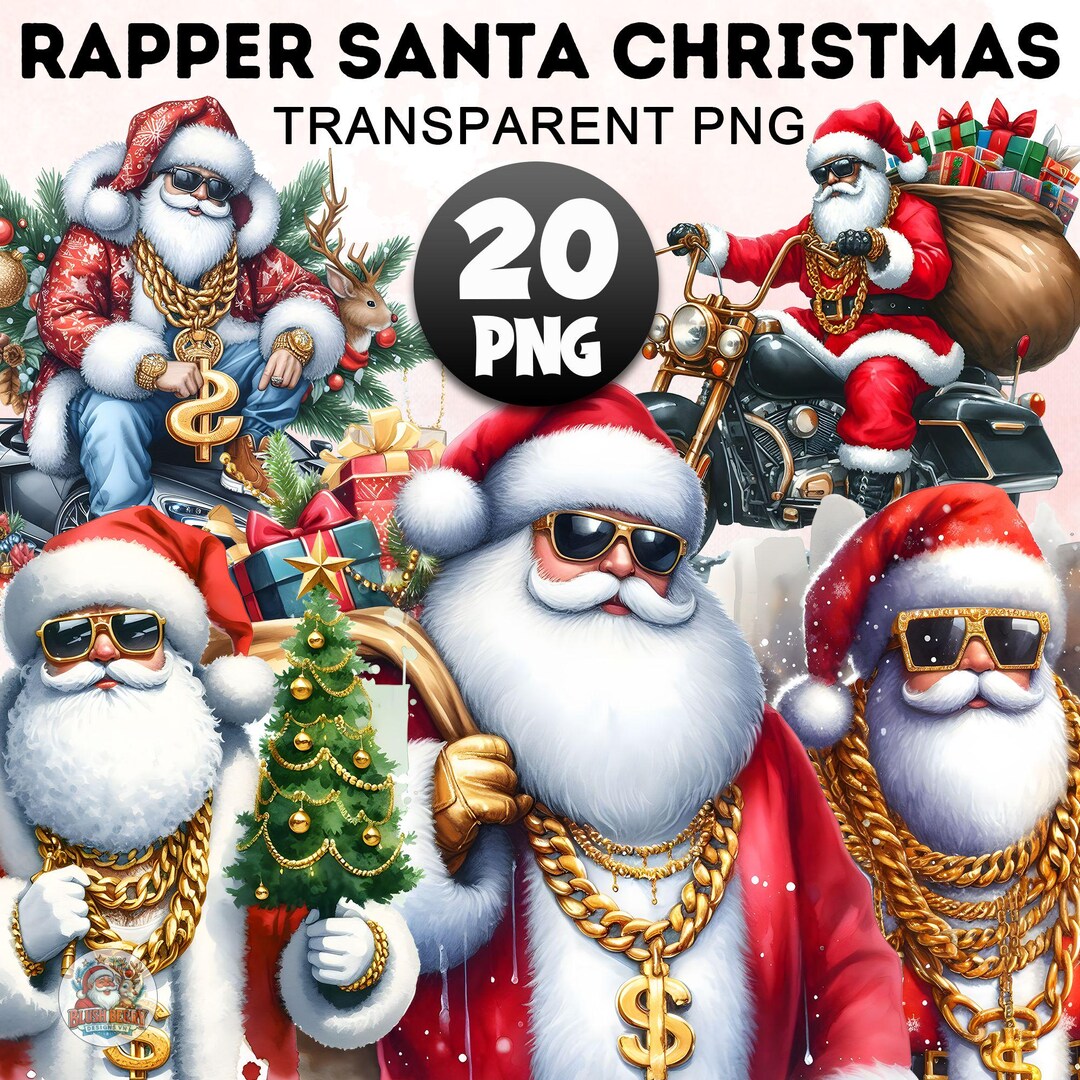 Santa Rapper Art 20+ Watercolor Rapper Santa Clipart Bundle , Christmas Hip Hop Png, Rap ...