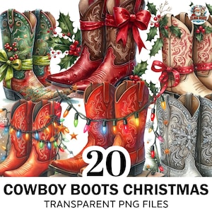20+ Watercolor Christmas Cowboy Boots Clipart, Festive Christmas Png Bundle, Christmas Western Png, High Quality Clipart, Commercial Use