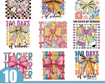 10+ Coquette Bow  Png Bundle, 101 Days Of School Png, Happy 100 Days Png Bundle, Glitter Teacher Png, Colorful Pencil Png, School Png