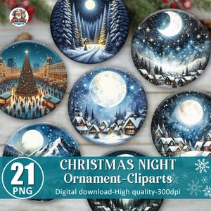20+ Watercolor Christmas Night Ornament Png, Cold Christmas Eve Ornament Png Bundle, Round Png, High Quality Clipart, Digital Download