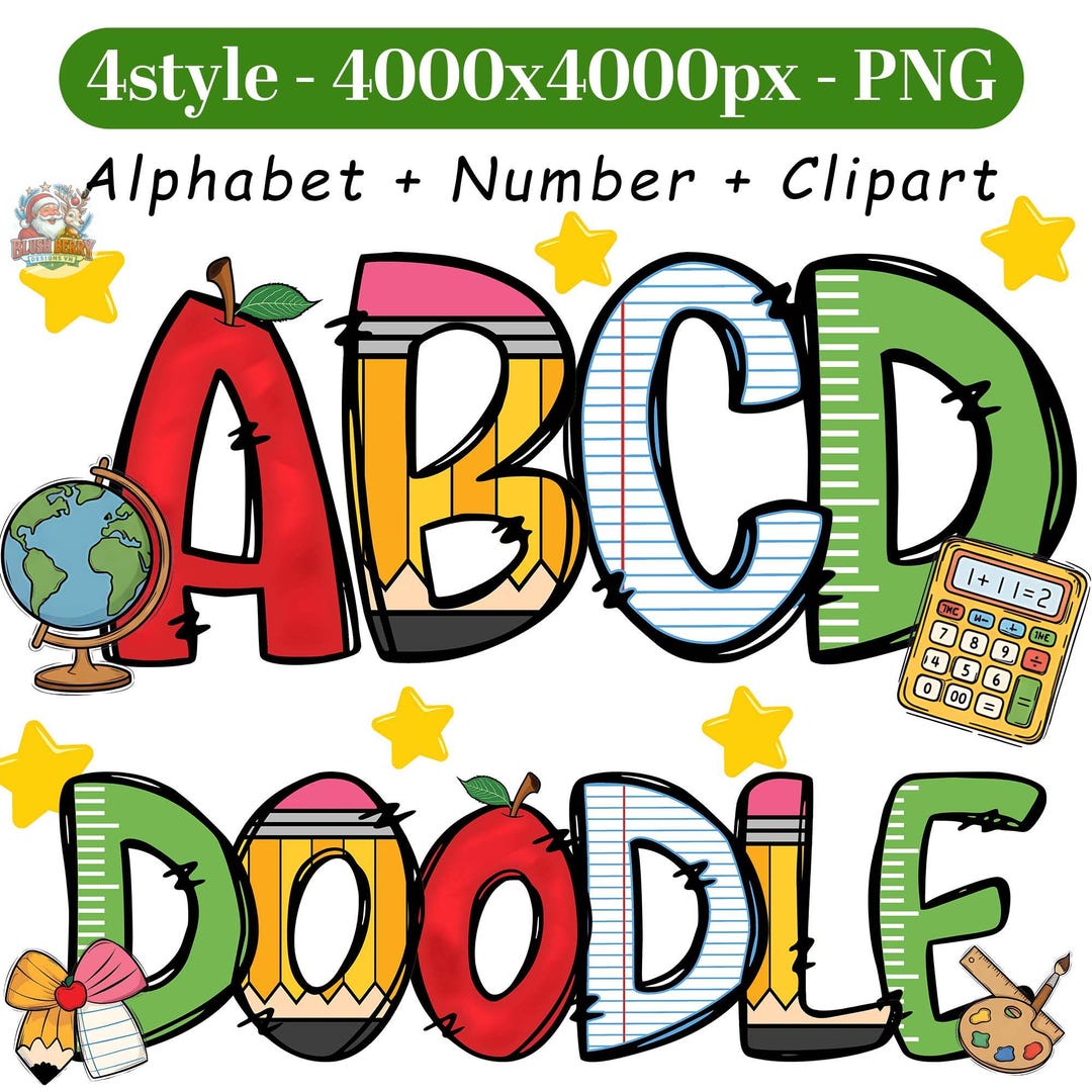 4+ School Doodle Png Bundle, Teacher Alphabet Png, School Letters Png ...