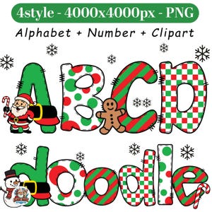 4+ Elf Christmas Doodle Png Bundle, Doodle Alphabet Png, Christmas Letters Png Bundle, Santa Png, Christmas Font Png, Holiday Png