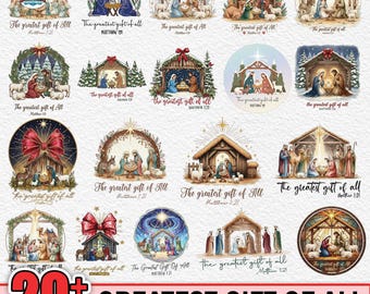 20+ The Greatest Gift Of All Png Bundle, Nativity Scene Png, Christian Jesus Png Bundle, Faith Png, Christian Png, Joy To The World Png
