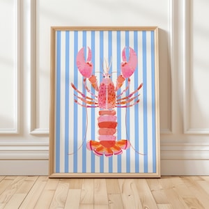 Lobster Printable Art for a Unique Coastal Kitchen Decor and Trendy Nautical Wall Print with a Colorful Seafood Illustration Touch