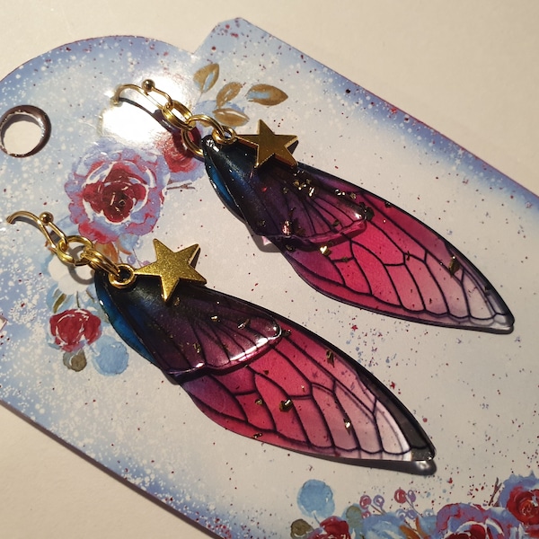 Fairy Wing Earrings - Pink and Blue