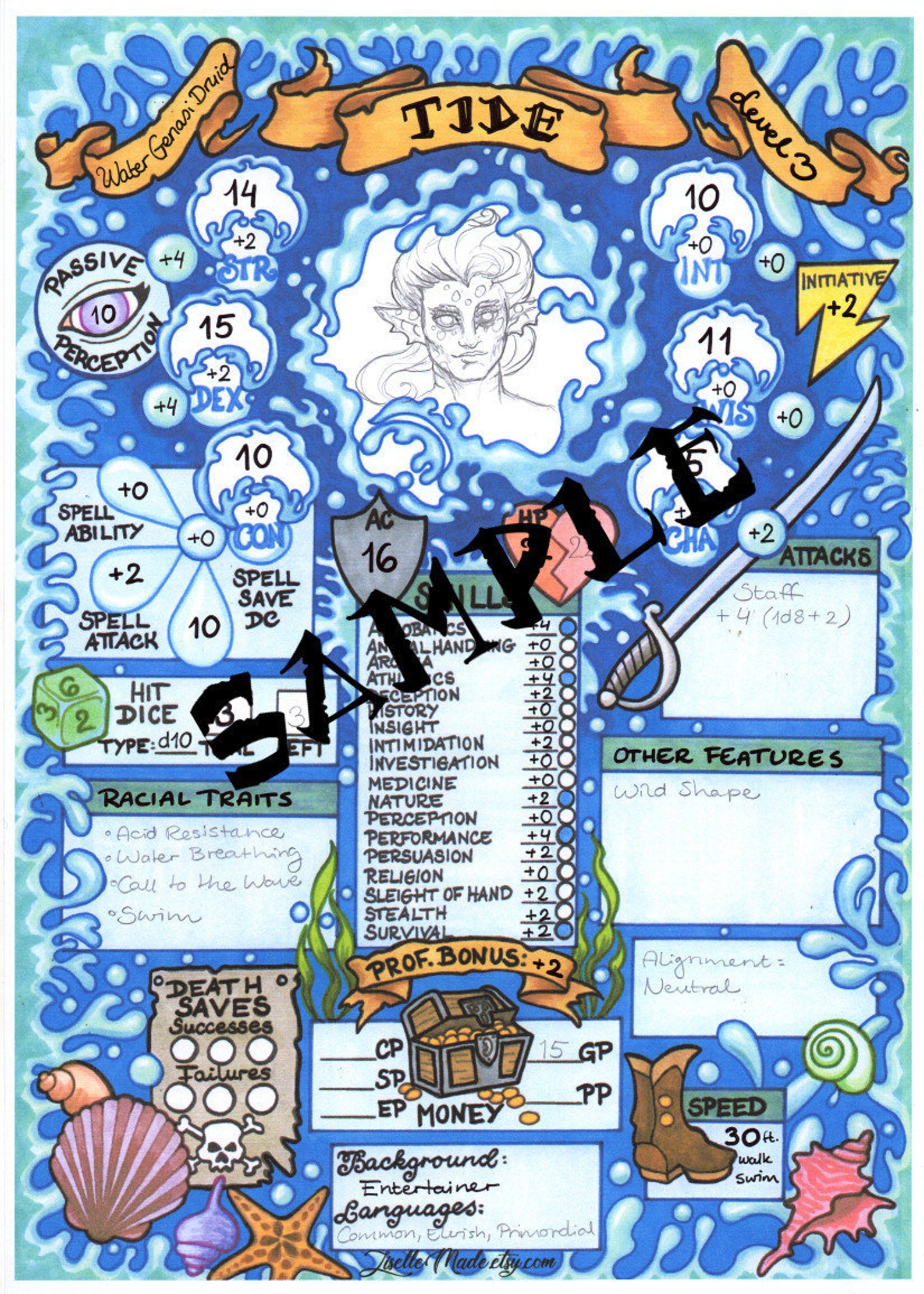 Printable Dungeons & Dragons Character Sheet PDF Aquatic | Etsy