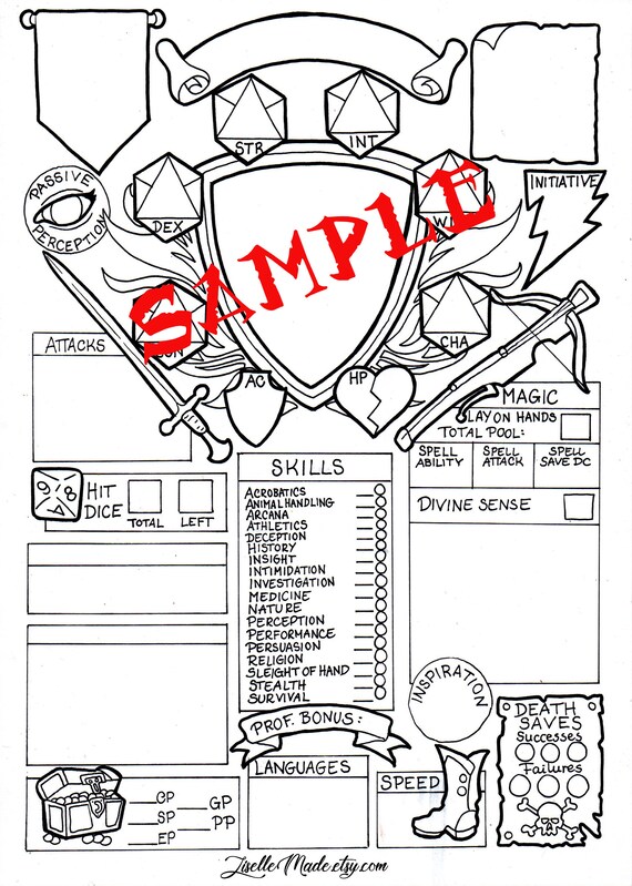 Coloring Book Character Sheet Paladin D D 5e Printable Etsy Mexico