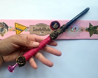 Rose Wand Leather Wrapped - Ready to ship - Unique Magic Wand with Wrapping FREE SHIPPING
