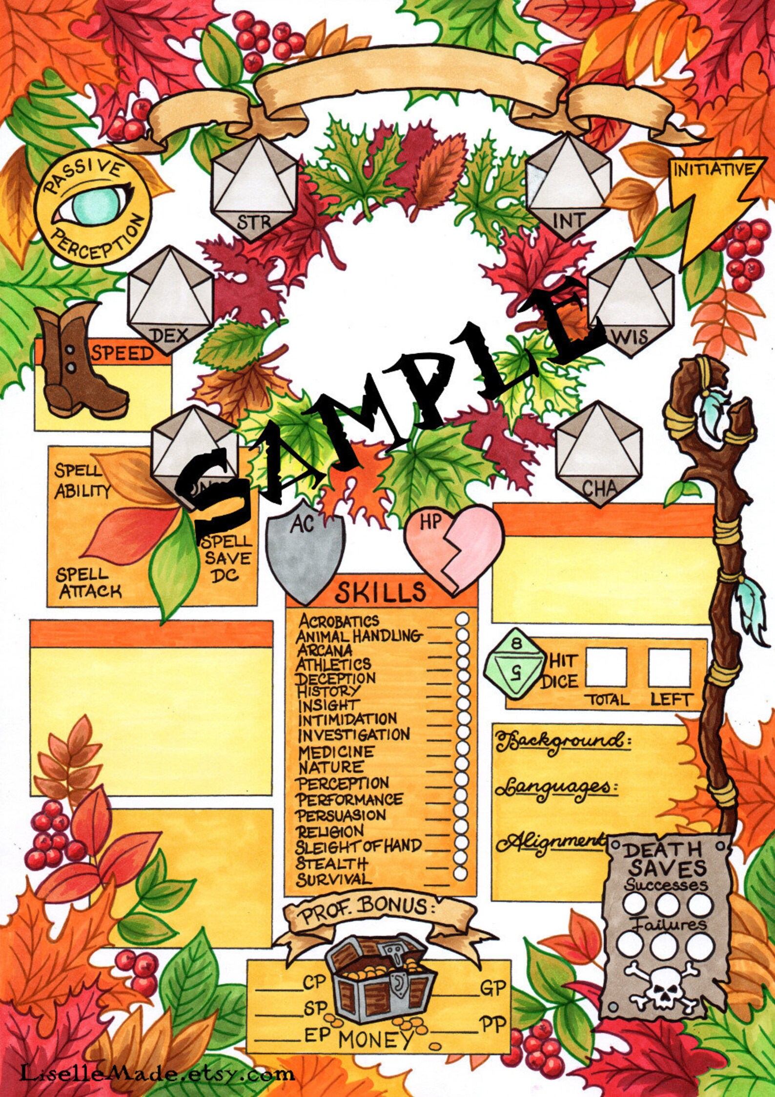 Printable Dungeons &amp; Dragons Character Sheet PDF Autumn - Etsy