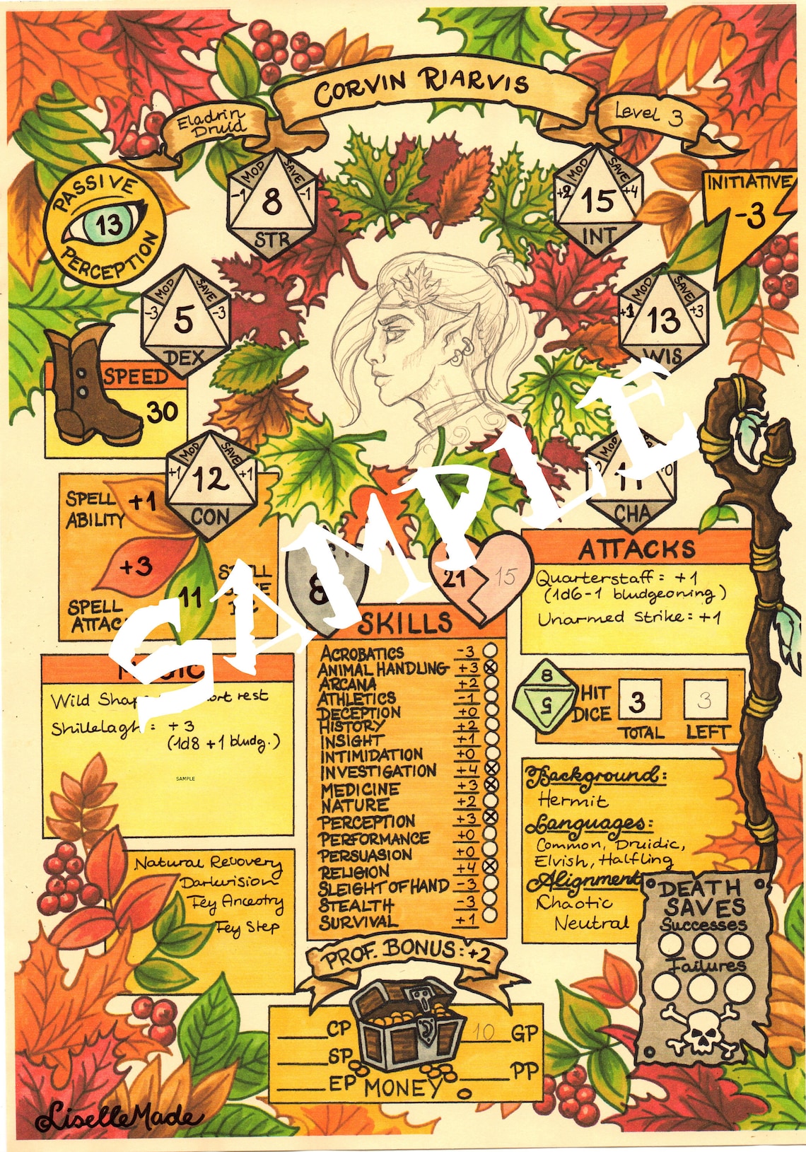 Printable Dungeons &amp; Dragons Character Sheet PDF Autumn - Etsy