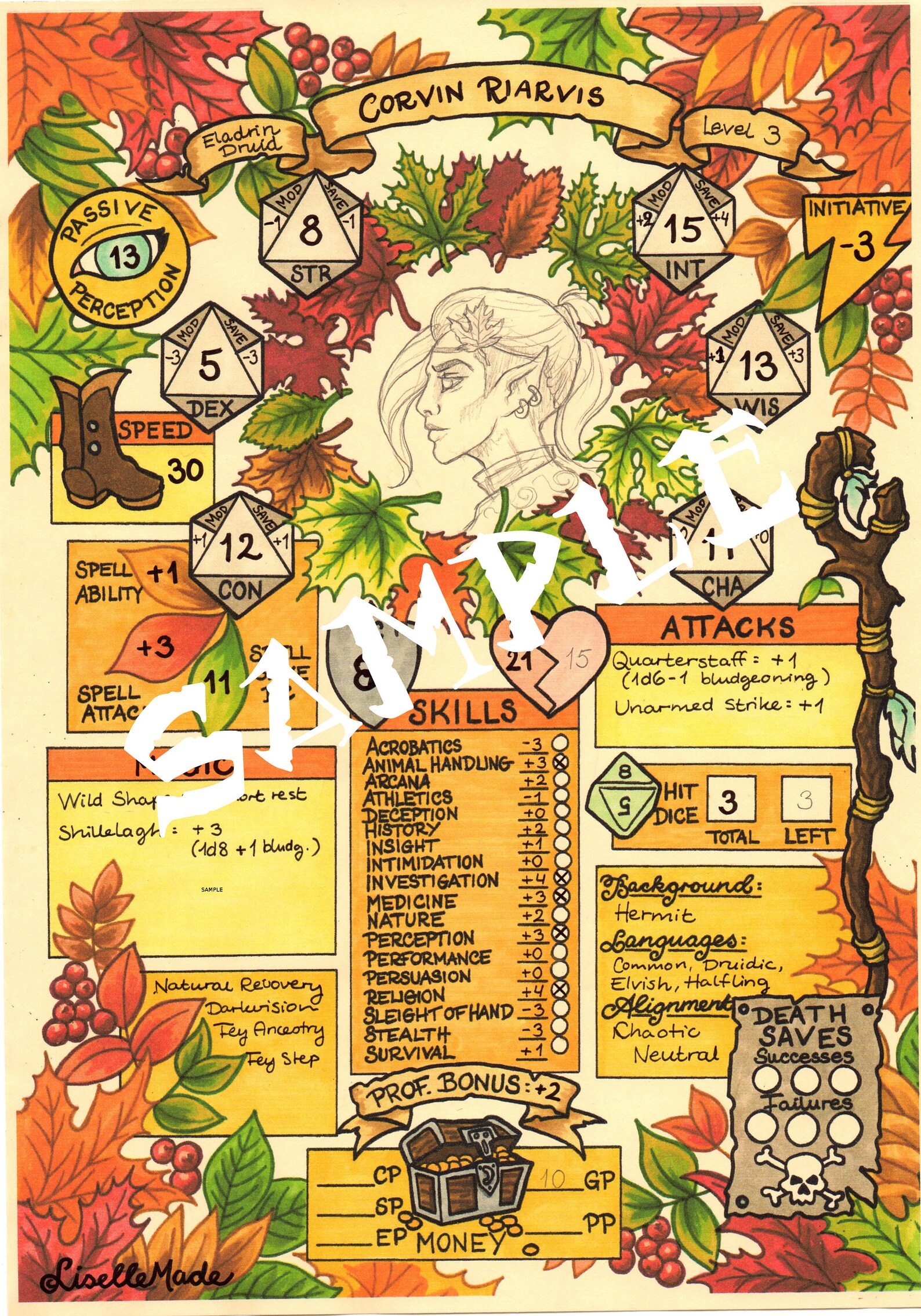 Printable Dungeons &amp; Dragons Character Sheet PDF Autumn - Etsy