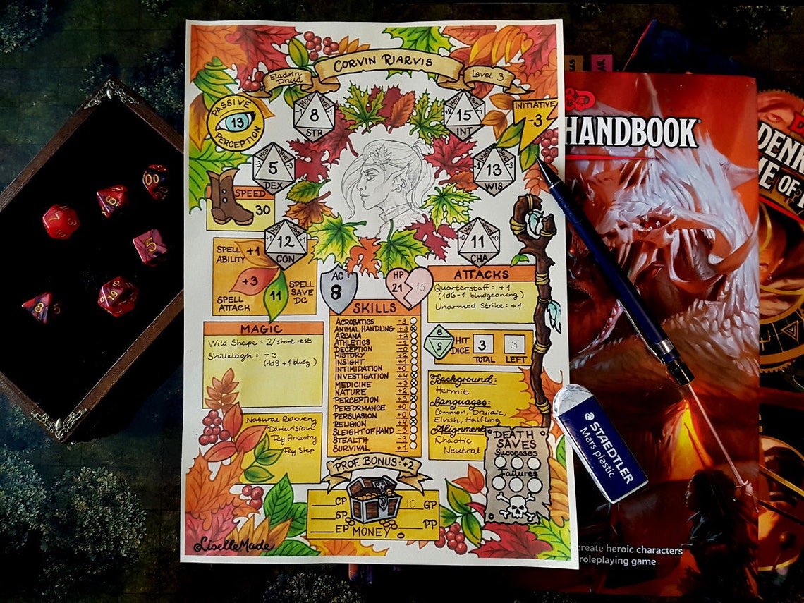 Printable Dungeons & Dragons Character Sheet PDF Autumn - Etsy