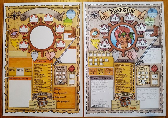 Printable Dungeons Dragons Character Sheet Pdf Nautical Etsy