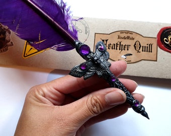 Death Head Moth Quill - Purple Ballpoint Writing Quill - FREE SHIPPING