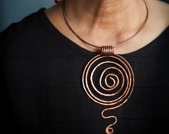 Custom Spiritual Swirl Necklace or Choker Gifts Small Silver Bronze or Copper Patina Charm Greek Pyramid Spiral Pendant on Leather Cord