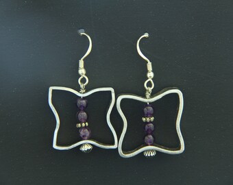Sterling Silver Earrings: picture frame Amethyst dangle • SL1023