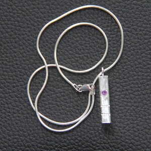 Silver Bar Pendant Necklace: Amethyst Birthstone, Silver Snake chain • WE1005