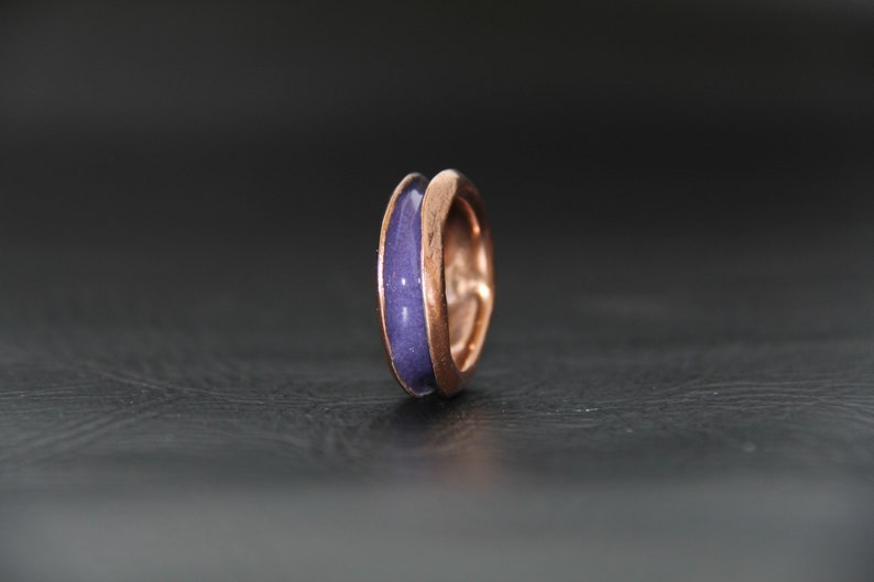 Comfort Band. RING COPPER ENAMEL Channel Ring Hand forged EN1064 Purple Enamel