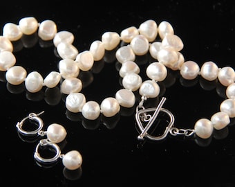 Cultured Pearl Set Wedding Anniversary Gift • Unique Necklace and matching Earrings for her • PL1017