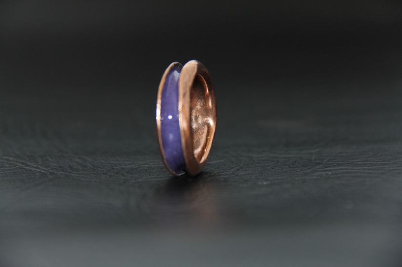 Comfort Band. RING COPPER ENAMEL Channel Ring Hand forged EN1064 Purple Enamel