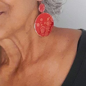 Copper Statement Earrings: pink patterned dangle • CO1022