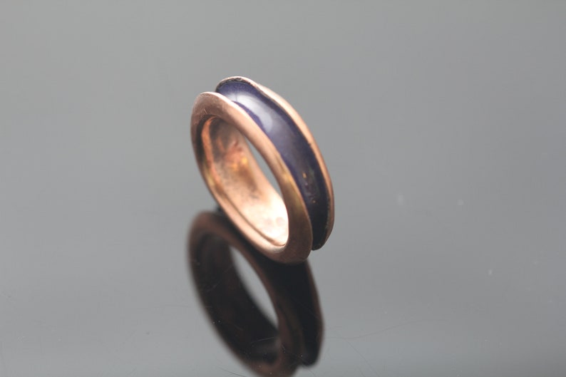 Comfort Band. RING COPPER ENAMEL Channel Ring Hand forged EN1064 Purple Enamel