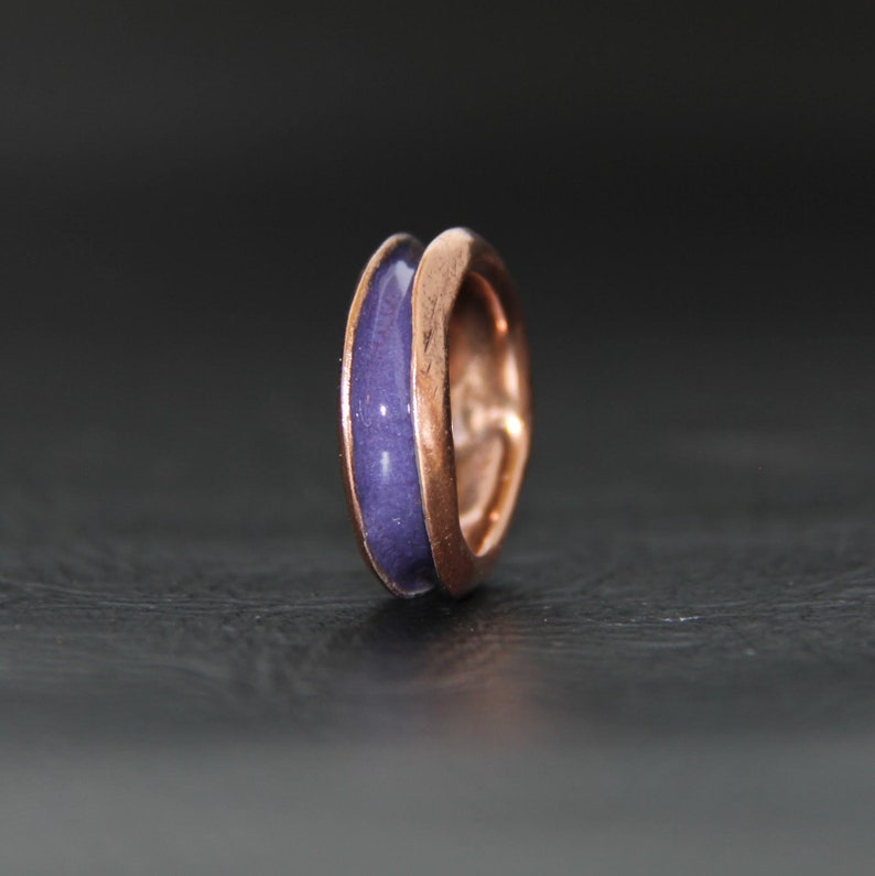 Comfort Band. RING COPPER ENAMEL Channel Ring Hand forged EN1064 Purple Enamel