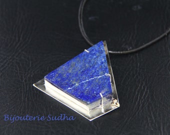 SILVER LAPIS LAZULI Pendant, 25th Wedding Anniversary, Lapis Lazuli Pendant,Ooak Pendant,Artisan Jewelry,Gifts for Her,Silver Pendant/SL1060