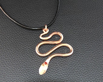 Snake Copper Pendant: Serpentine necklace • leather cord • CO1005