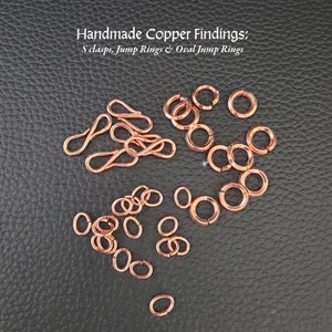 A Collection of all the findings used - handmade with solid copper. All of the S clasps, Large Jump Rings and the oval jump rings are fabricated by me.